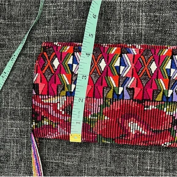 Boho Embroidered Rose Clutch Bag with Rainbow Belt Chain Strap - Picture 6 of 11